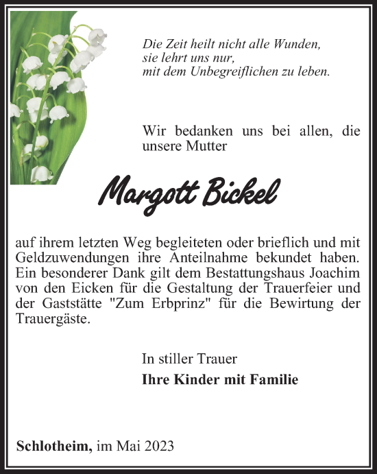 Traueranzeige von Margott Bickel von Thüringer Allgemeine, Thüringische Landeszeitung