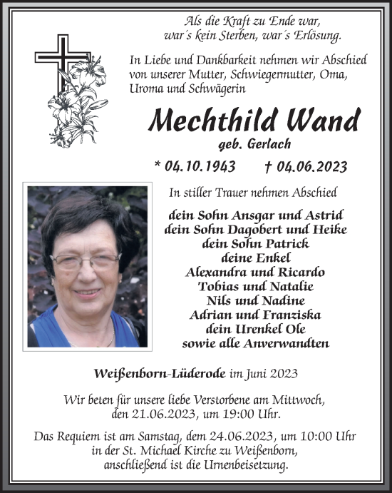 Traueranzeige von Mechthild Wand von Thüringer Allgemeine