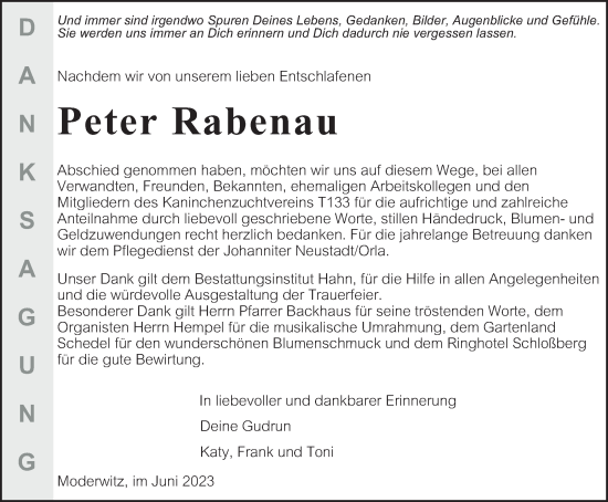 Traueranzeige von Peter Rabenau