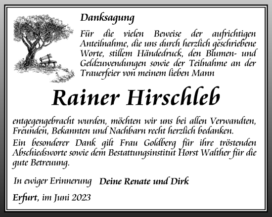 Traueranzeige von Rainer Hirschleb
