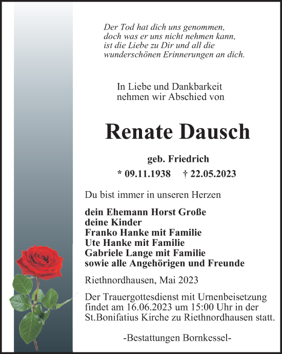 Traueranzeige von Renate Dausch