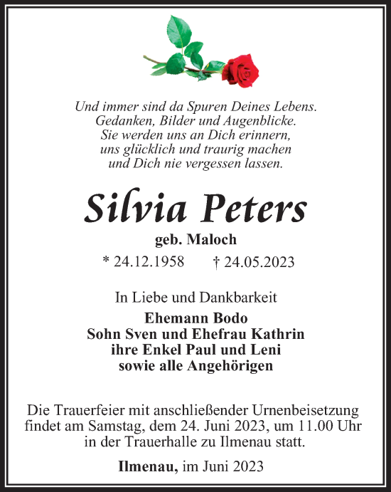 Traueranzeige von Silvia Peters von Thüringer Allgemeine