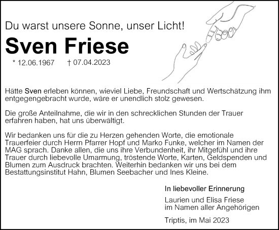 Traueranzeige von Sven Friese