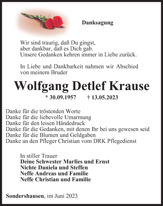 Traueranzeige von Wolfgang Detlef Krause