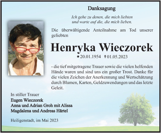 Traueranzeige von Henryka Wieczorek  von TA, TLZ