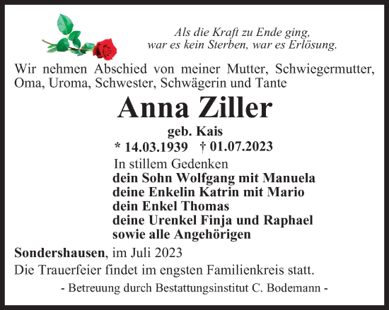 Traueranzeige von Anna Ziller