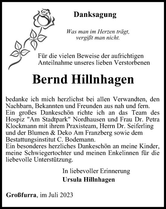 Traueranzeige von Bernd Hillnhagen