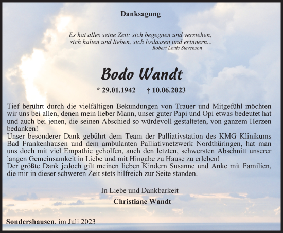 Traueranzeige von Bodo Wandt