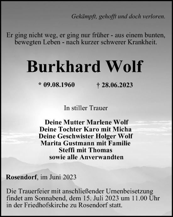 Traueranzeige von Burkhard Wolf