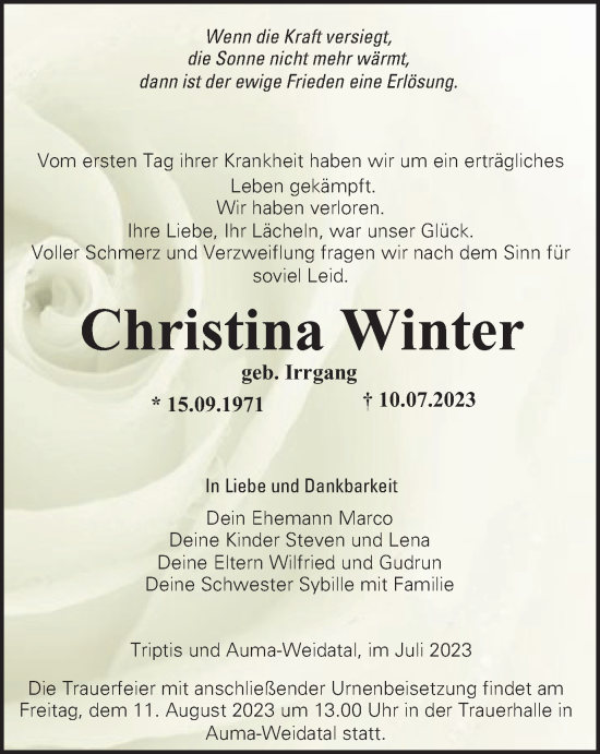 Traueranzeige von Christina Winter