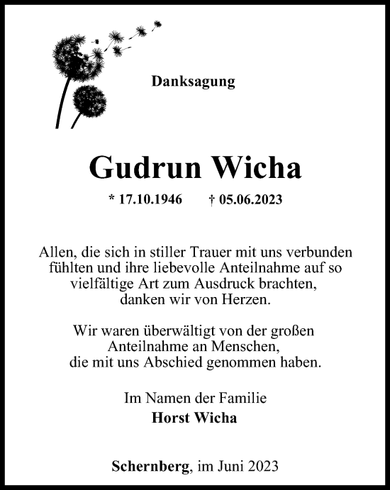 Traueranzeige von Gudrun Wicha