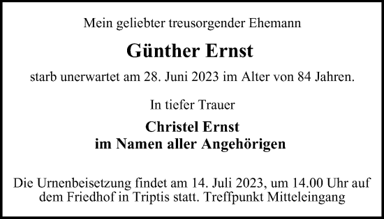 Traueranzeige von Günther Ernst