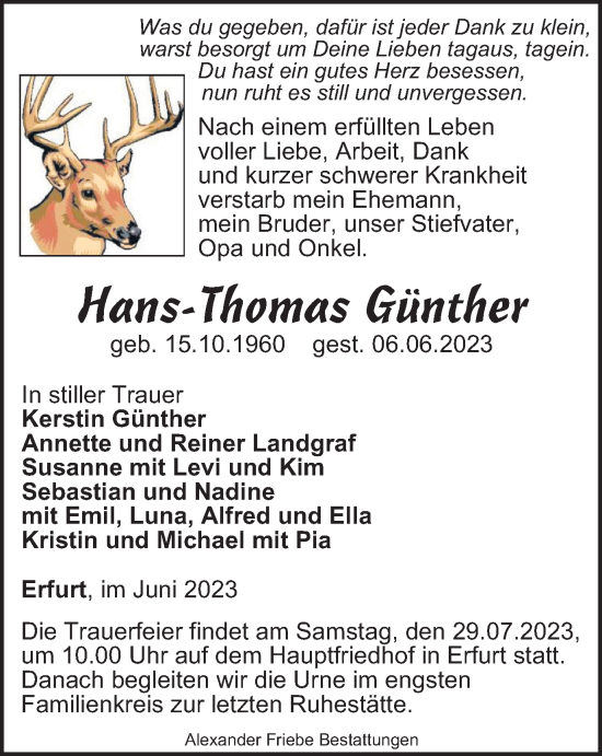 Traueranzeige von Hans-Thomas Günther