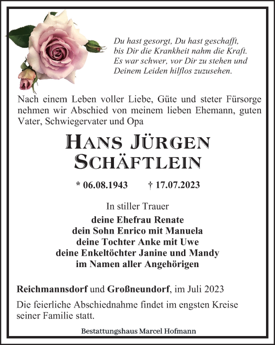 Traueranzeige von Hans Jürgen Schäftlein