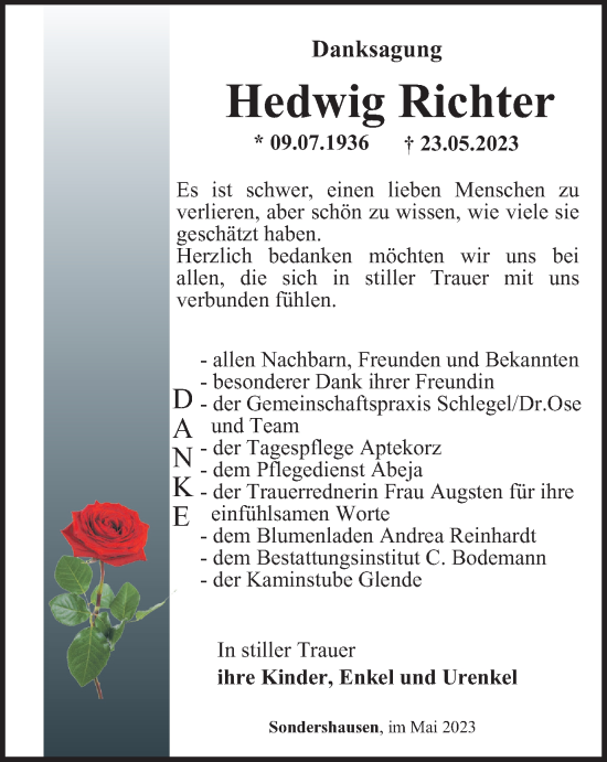 Traueranzeige von Hedwig Richter