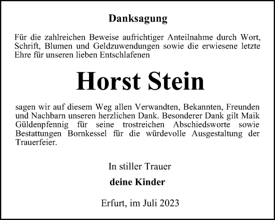 Traueranzeige von Horst Stein