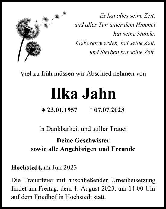 Traueranzeige von Ilka Jahn von Thüringer Allgemeine, Thüringische Landeszeitung
