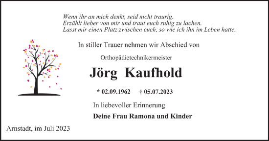 Traueranzeige von Jörg Kaufhold von Thüringer Allgemeine