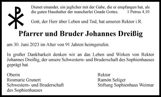 Traueranzeige von Johannes Dreißig von Thüringer Allgemeine, Thüringische Landeszeitung