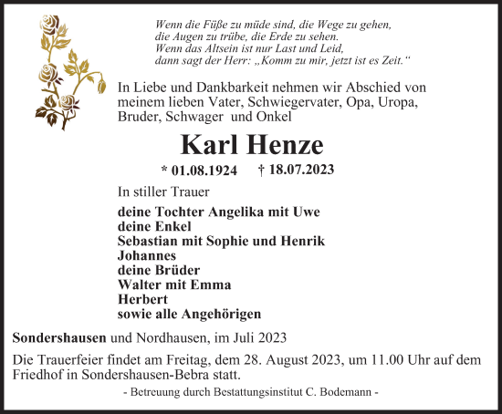 Traueranzeige von Karl Henze