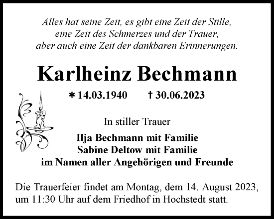 Traueranzeige von Karlheinz Bechmann von Thüringer Allgemeine, Thüringische Landeszeitung