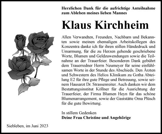 Traueranzeige von Klaus Kirchheim von Thüringer Allgemeine, Thüringische Landeszeitung