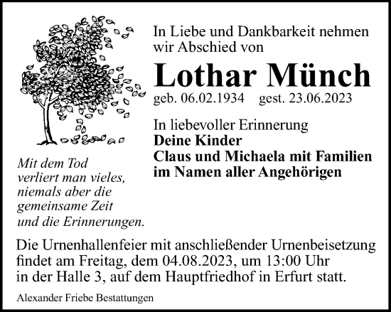 Traueranzeige von Lothar Münch