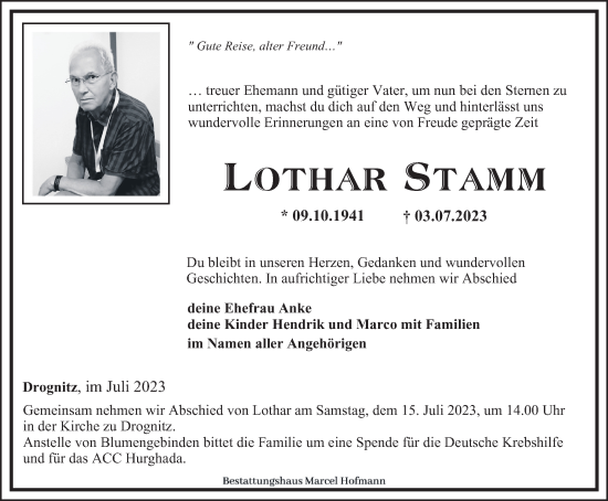 Traueranzeige von Lothar Stamm