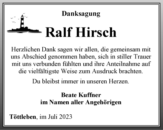 Traueranzeige von Ralf Hirsch von Thüringer Allgemeine, Thüringische Landeszeitung