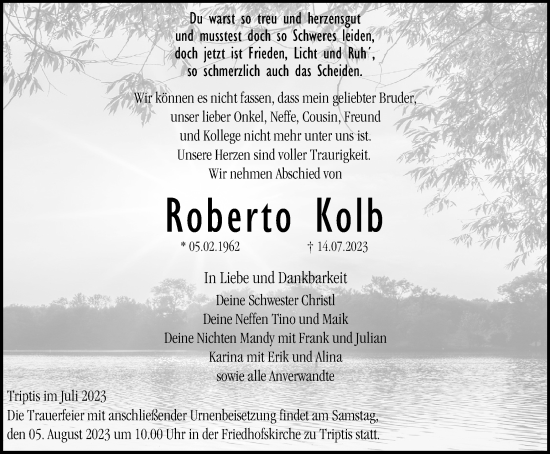 Traueranzeige von Roberto Kolb