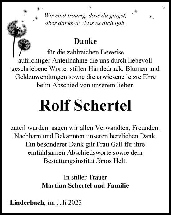 Traueranzeige von Rolf Schertel von Thüringer Allgemeine, Thüringische Landeszeitung