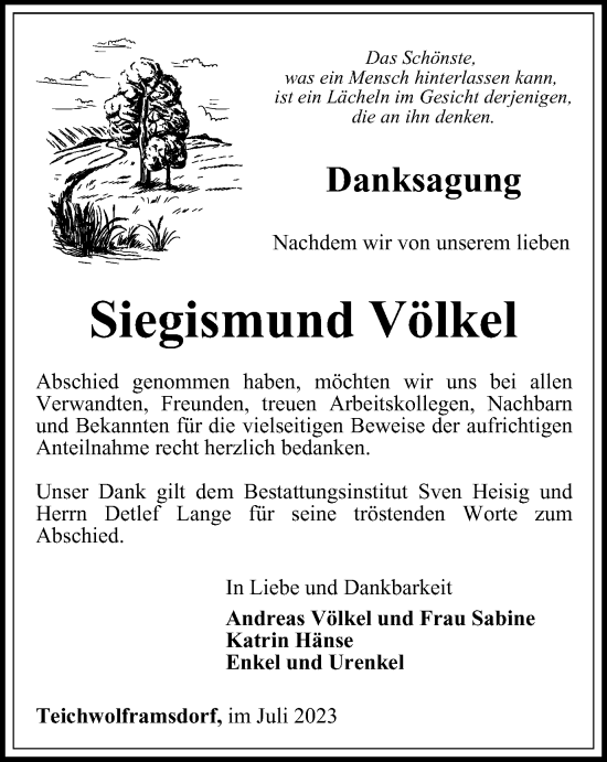 Traueranzeige von Siegismund Völkel von Ostthüringer Zeitung