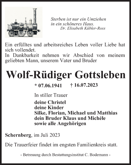 Traueranzeige von Wolf-Rüdiger Gottsleben