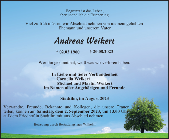 Traueranzeige von Andreas Weikert von Thüringer Allgemeine