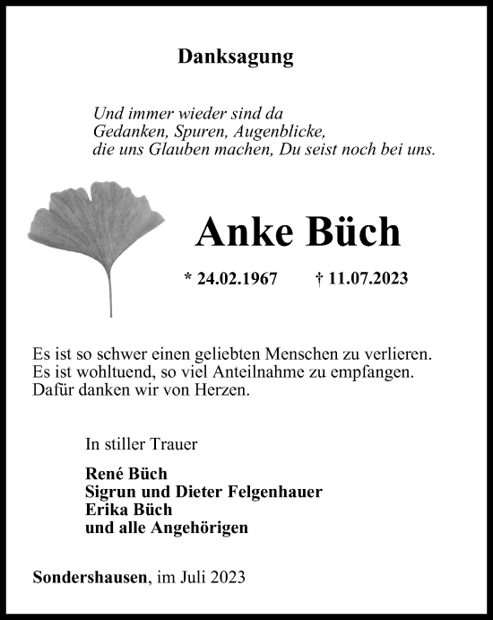 Traueranzeige von Anke Büch