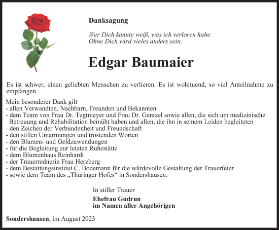 Traueranzeige von Edgar Baumaier