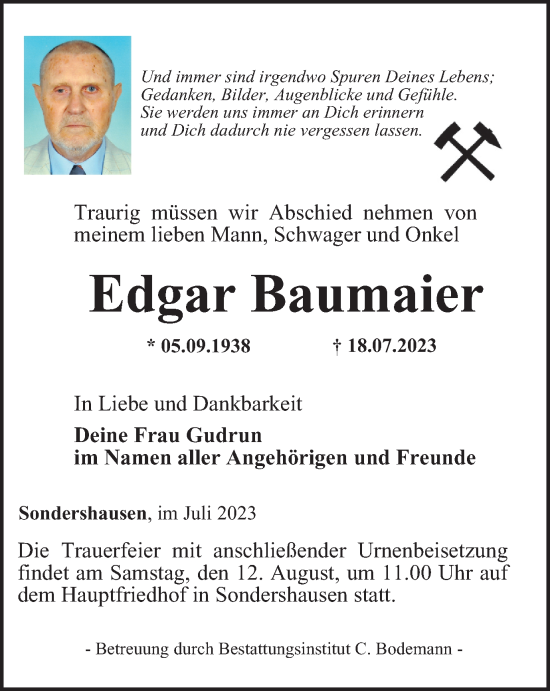 Traueranzeige von Edgar Baumaier