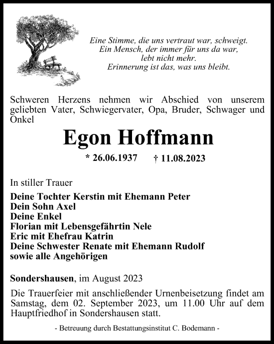 Traueranzeige von Egon Hoffmann