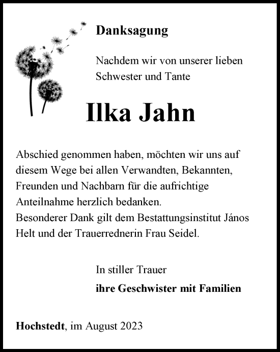 Traueranzeige von Ilka Jahn von Thüringer Allgemeine, Thüringische Landeszeitung