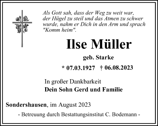 Traueranzeige von Ilse Müller