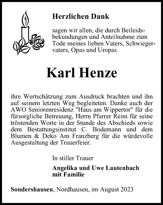 Traueranzeige von Karl Henze