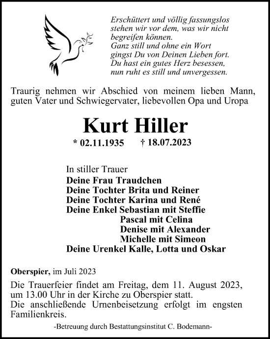 Traueranzeige von Kurt Hiller