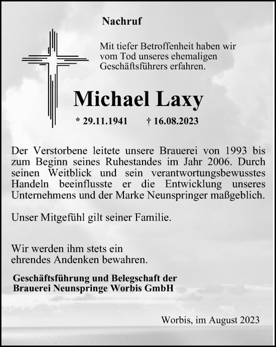 Traueranzeige von Michael Laxy von Thüringer Allgemeine