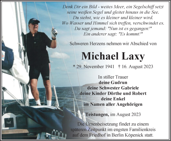 Traueranzeige von Michael Laxy von Thüringer Allgemeine