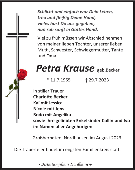 Traueranzeige von Petra Krause von Thüringer Allgemeine