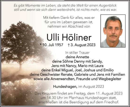 Traueranzeige von Ulli Höliner von Thüringer Allgemeine