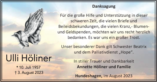 Traueranzeige von Ulli Höliner von Thüringer Allgemeine