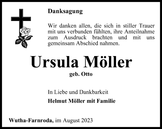 Traueranzeige von Ursula Möller von Thüringer Allgemeine, Thüringische Landeszeitung