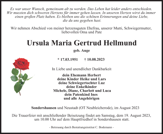 Traueranzeige von Ursula Maria Gertrud Hellmund