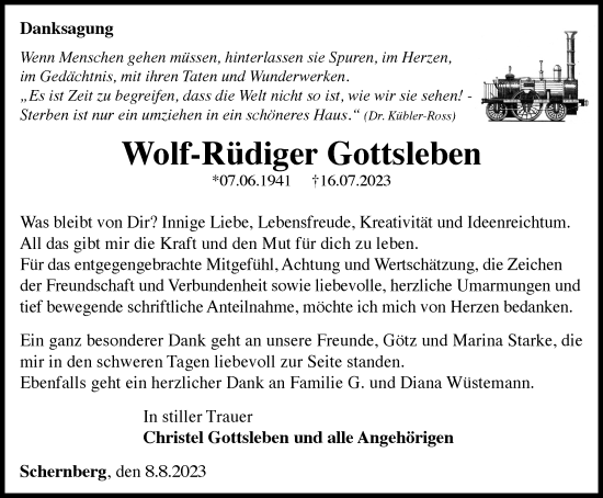 Traueranzeige von Wolf-Rüdiger Gottsleben